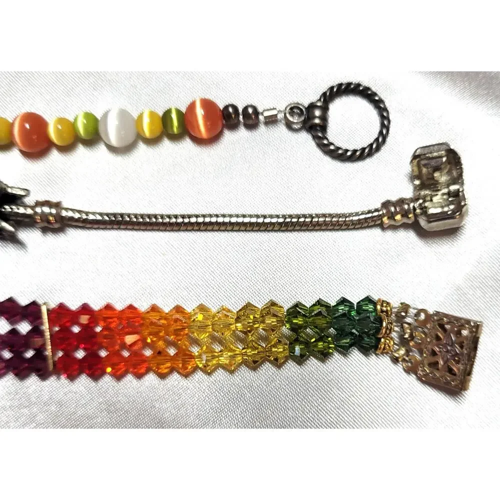 Vtg Rainbow Glass Crystal Bracelet Lot Multicolored Stacking Small-Medium Wrist